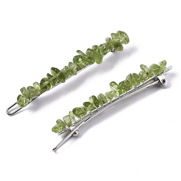 

PandaHall Platinum Plated Alloy French Hair Barrettes, with Natural Olive Quartz Chips, Cadmium Free & Lead Free, 67x10~11x12mm Olive Quartz..., Green