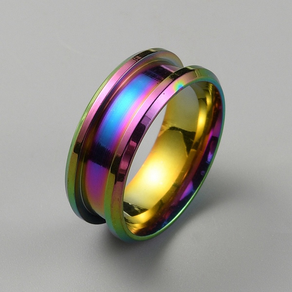 

PandaHall 304 Stainless Steel Grooved Finger Ring Settings, Ring Core Blank, for Inlay Ring Jewelry Making, Rainbow Color, US Size 8(18.1mm)...