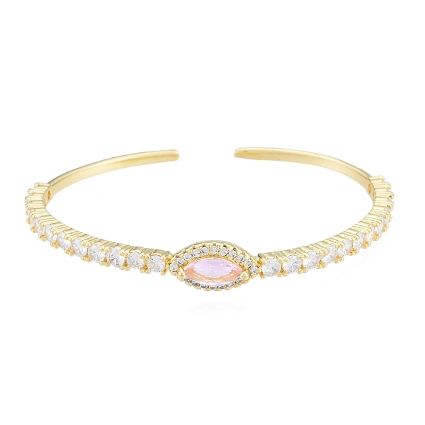 

PandaHall Cubic Zirconia Horse Eye Open Cuff Bangle, Real 18K Gold Plated Brass Jewelry for Women, Pearl Pink, Inner Diameter: 1-7/8x2-1/4...