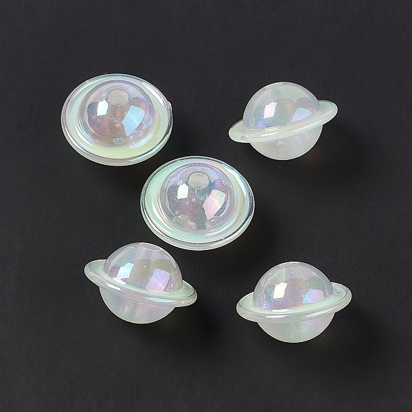 

PandaHall UV Plating Rainbow Iridescent Acrylic Beads, Planet, Aquamarine, 22.5x15mm, Hole: 3.5mm Acrylic Planet Green