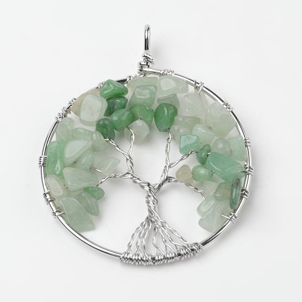 

PandaHall Tree of Life Natural Green Aventurine Big Pendants, with Brass Findings, Platinum, 63~65x49~51x8~10mm, Hole: 8~10mm Green...