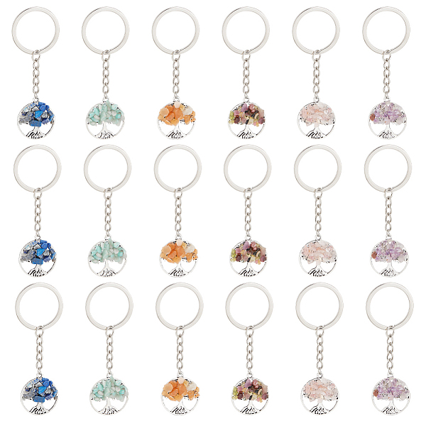

PandaHall Flat Round with Tree of Life Tibetan Style Alloy & Gemstone Chip Keychians, with Iron Split Key Rings, 8.2cm, 6 style, 4pcs/style...