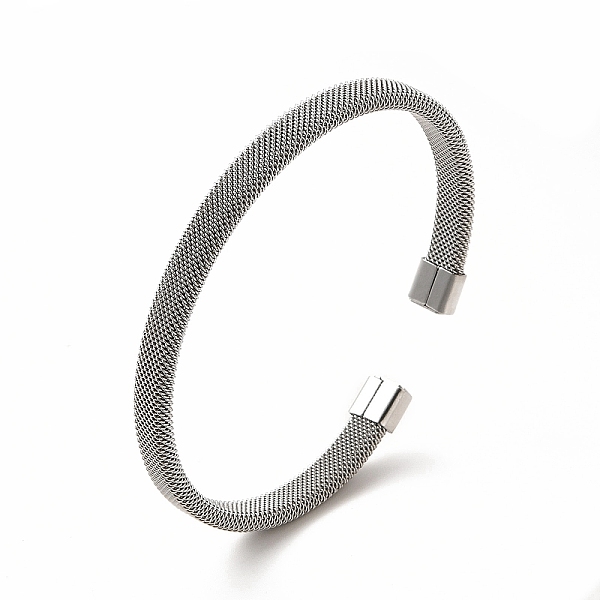 

PandaHall 304 Stainless Steel Flat Mesh Chain Shape Open Cuff Bangle for Women, Stainless Steel Color, Inner Diameter: 2-1/8x2-1/4 inch...