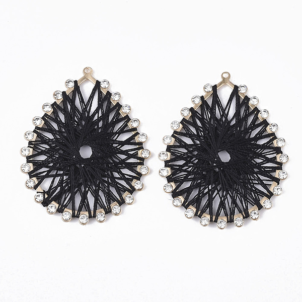 

PandaHall Polyester Woven Big Pendants, with Light Gold Plated Iron Findings and Crystal Rhinestone, Teardrop, Black, 51.5x41x3mm, Hole...