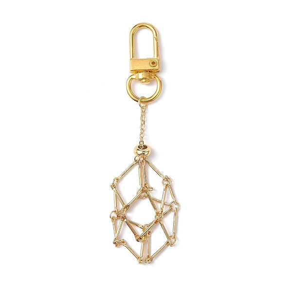 

PandaHall Brass Macrame Pouch Empty Stone Holder Pendant Decoration, with Alloy Swivel Clasps, Golden, 100mm Brass