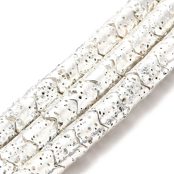 

PandaHall Electroplated Natural Lava Rock Beads Strands, Column, Silver Plated, 8x6.5mm, Hole: 1.4mm, about 60pcs/strand, 15.35~15.75 inch...