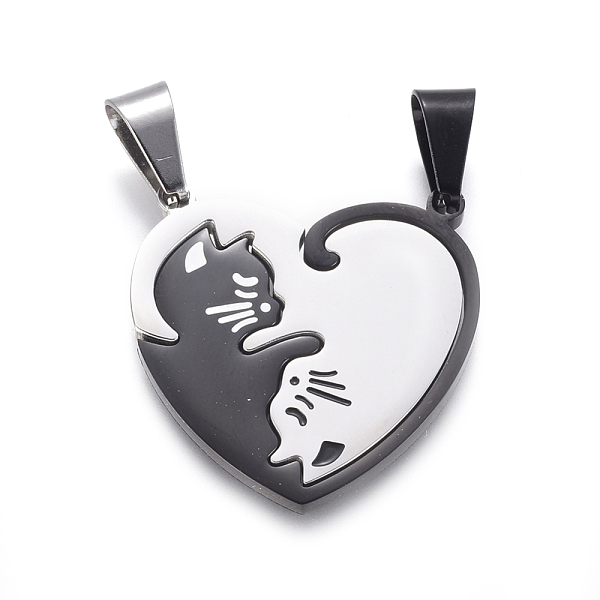 

PandaHall 304 Stainless Steel Split Kitten Pendants, with Enamel, Heart with Cat Shape, Stainless Steel Color, 30x27x2mm, Hole: 9x4mm..., Multicolor