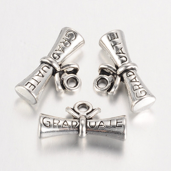

PandaHall Tibetan Style Alloy Charms, Graduation Scroll, Diploma with Word Graduate, Cadmium Free & Nickel Free & Lead Free, Antique Silver...