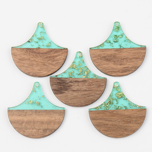 

PandaHall Transparent Resin & Walnut Wood Pendants, with Gold Foil, Fan, Pale Turquoise, 38x38x3mm, Hole: 2mm Resin+Wood Fan Cyan