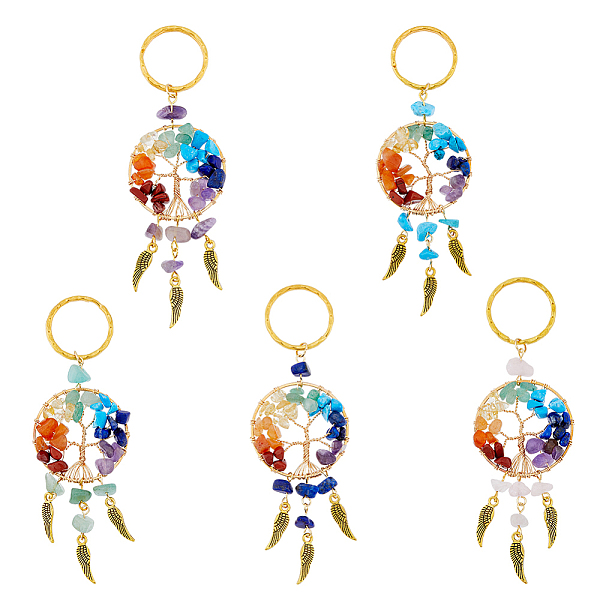 5Pcs 5 Style Gemstone Keychain