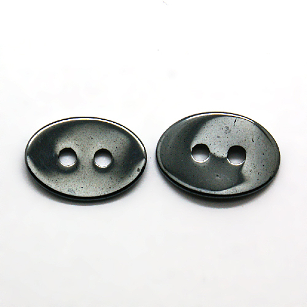 

PandaHall Hematite 2-Hole Sewing Buttons, Oval, 14x10x2mm, Hole: 1mm Hematite Oval Black