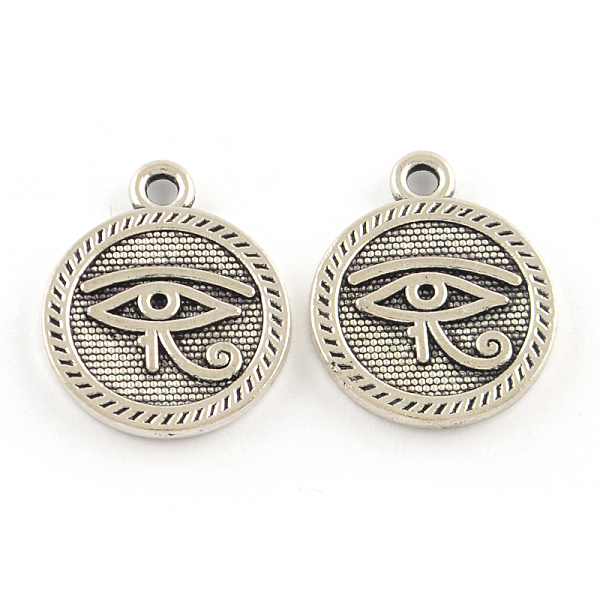 

PandaHall Tibetan Style Alloy Pendants, Cadmium Free & Lead Free, Flat Round with Evil Eye, Antique Silver, 18x15x2mm, Hole: 2mm, about...