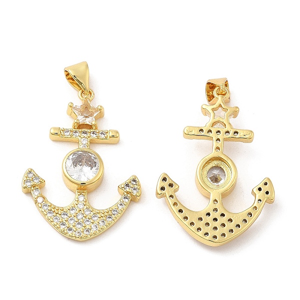 

PandaHall Brass Micro Pave Cubic Zirconia Pendants, Lead Free & Cadmium Free, Star with Anchor Charms, Real 18K Gold Plated, 30x21x5mm, Hole..., Clear