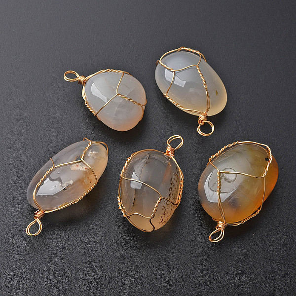 

PandaHall Natural Dendritic Agate Pendants, with Golden Plated Brass Wire Wrapped, Nuggets, 14~25x15~32x13~21mm, Hole: 4mm Dendritic Agate...