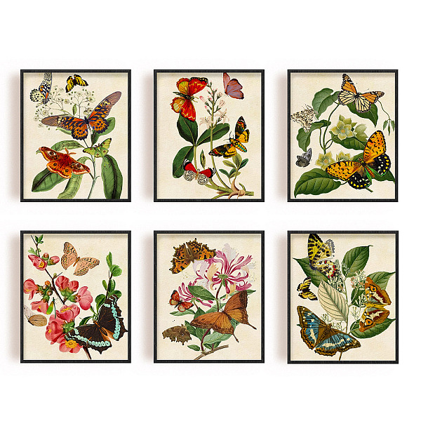PandaHall SUPERDANT Retro Plant Prints 8x10 Set of 6 UNFRAMED Watercolor Colorful Butterflies Wall Art Flowers and Leaves Canvas Posters...