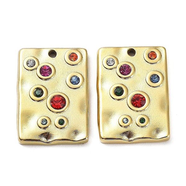 

PandaHall Ion Plating(IP) 304 Stainless Steel Pendants, with Colorful Rhinestone, Rectangle Charm, Real 18K Gold Plated, 22.5x16x3mm, Hole..., Multicolor
