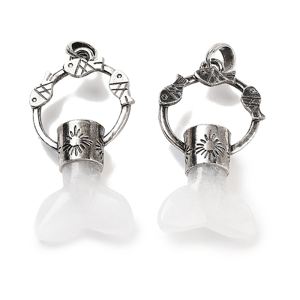 

PandaHall Natural Quartz Crystal Rock Crystal Whale Tail Big Pendants, Rack Plating Antique Silver Plated Alloy Fish Ring Charms, Cadmium...