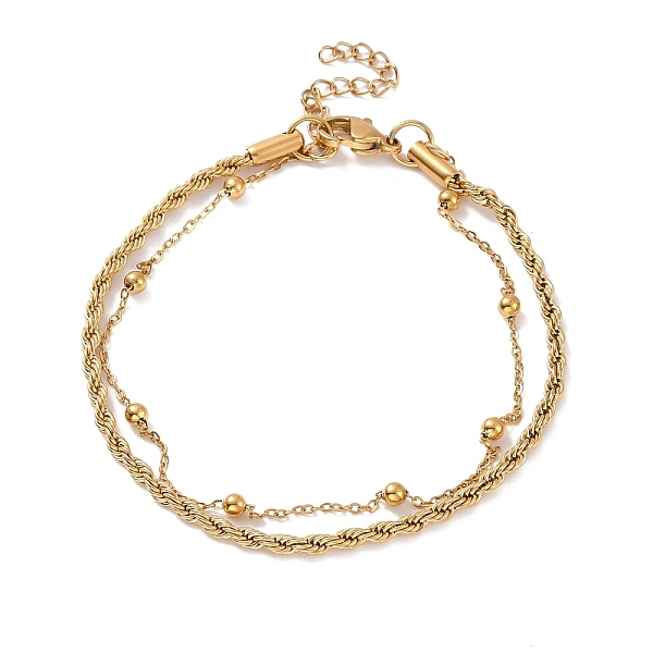 

PandaHall 304 Stainless Steel Multi-strand Bracelet, Twist Rope & Satellite Chain Double Layer Bracelet for Women, Golden, 7-1/2 inch(19cm)...