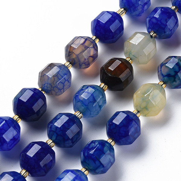 

PandaHall Natural Agate Beads Strands, Dyed, Faceted, with Seed Beads, Double Terminated Point Prism Beads, Bicone, Royal Blue...