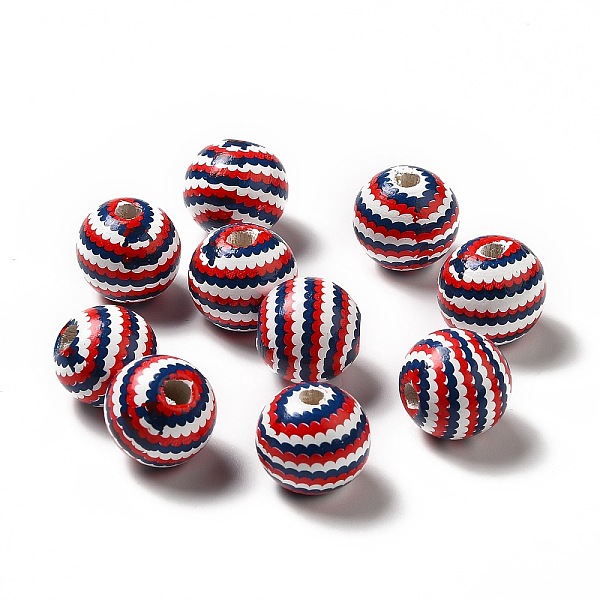 

PandaHall Independence Day Theme Printed Natural Wooden Beads, Round with Wave Pattern, Colorful, 16x14.5mm, Hole: 3.5mm Schima Wood Others