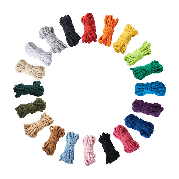 

PandaHall Beadthoven 60M 20 Colors Cotton Thread, Pigtail, Round, Mixed Color, 5mm, about 3.28 Yards(3m)/color Cotton Multicolor