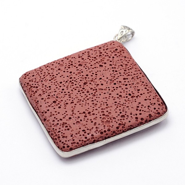 

PandaHall Rhombus Synthetic Lava Rock Big Pendants, with Platinum Plated Brass Findings, Dyed, Indian Red, 64x60x9mm, Hole: 4x6mm Lava Rock...