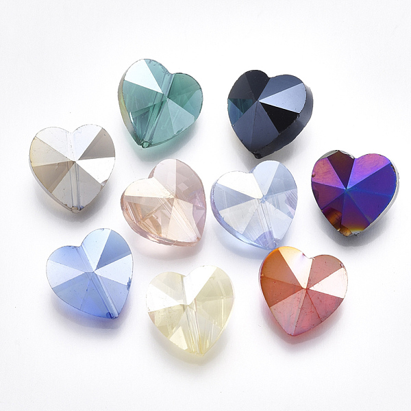 

PandaHall Electroplate Glass Beads, AB Color Plated, Faceted, Heart, Mixed Color, 14x14x8mm, Hole: 1.2mm Glass Heart Multicolor