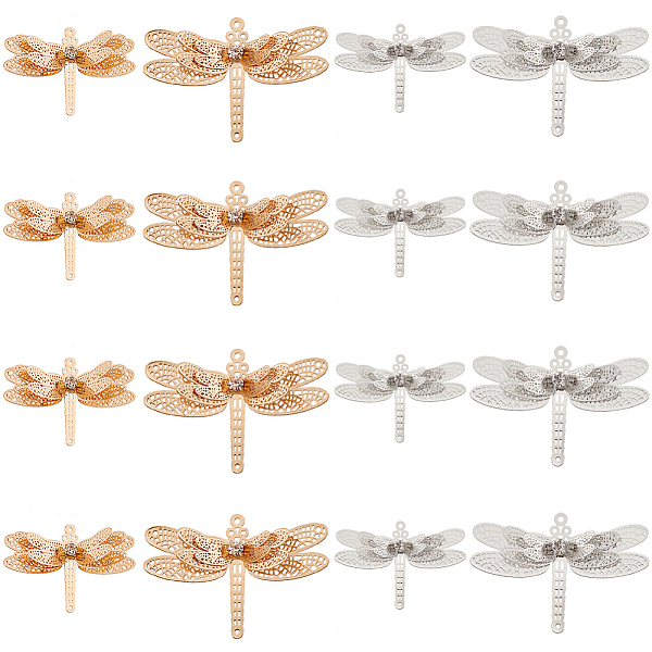 

PandaHall SUNNYCLUE 16Pcs 4 Style Brass Filigree Joiners Links Sets, with Crystal Rhinestone, Dragonfly, Mixed Color, 24.5~34x36~51x6~8.5mm...