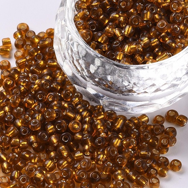 

PandaHall 8/0 Glass Seed Beads, Silver Lined Round Hole, Round, Dark Goldenrod, 3mm, Hole: 1mm, about 10000 beads/pound Glass Gold