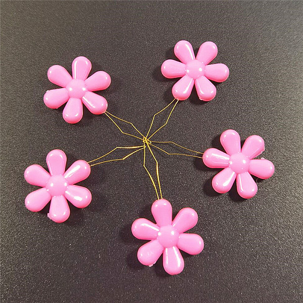 PandaHall Steel Sewing Needle Devices, Threader, Thread Guide Tool, with Plastic Flower, Fuchsia, 45mm Steel Flower Pink