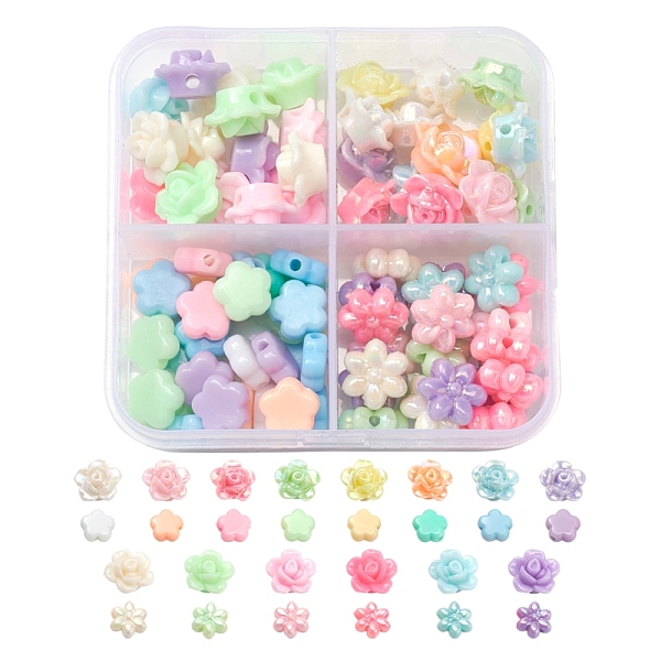

PandaHall 4 Style Opaque Acrylic Beads, Flower, Mixed Color, about 123g/box Acrylic Flower Multicolor