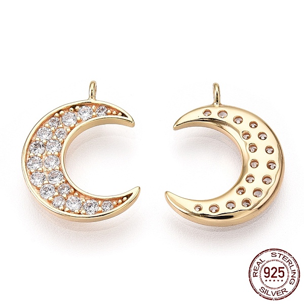 

PandaHall 925 Sterling Silver Micro Pave Cubic Zirconia Pendants, Moon Charms, Nickel Free, Real 18K Gold Plated, 15x11x1.5mm, Hole: 1.2mm..., Clear
