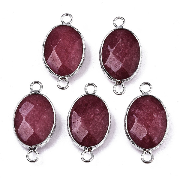 

PandaHall Natural White Jade Links/Connectors, Platinum Tone Brass Edge, Faceted Oval, FireBrick, 27.5x14~15x6mm, Hole: 2mm White Jade Oval..., Red