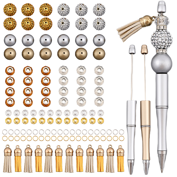 

PandaHall CHGCRAFT DIY Beadable Pen Making Kit, Including Acrylic Round & Resin Rondelle & Rhinestone Spacer Beads, Tassel Pendant..., Gold