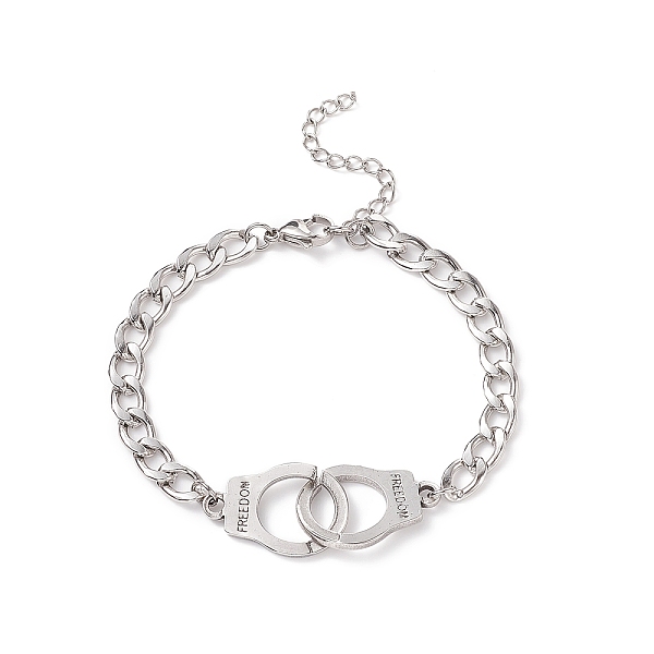 

PandaHall 201 Stainless Steel Handcuff Link Bracelet with Curb Chains for Men Women, Stainless Steel Color, 7-1/8 inch(18.1cm) 304 Stainless...