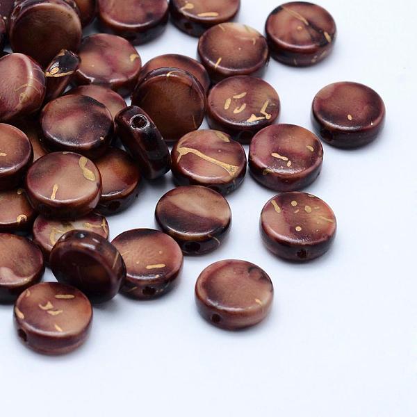 

PandaHall Drawbench Acrylic Beads, Spray Painted, Flat Round, Coconut Brown, 9x3.5mm, Hole: 1mm, about 2500pcs/500g Acrylic Flat Round Brown