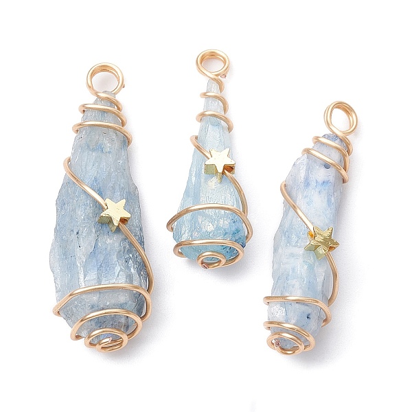 

PandaHall Electroplated Natural Quartz Crystal Dyed Copper Wire Wrapped Pendants, Teardrop Charms with Brass Star, Golden, Sky Blue...