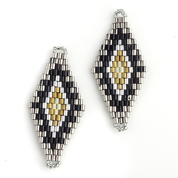 

PandaHall MIYUKI & TOHO Japanese Seed Beads, Handmade Links, Rhombus Loom Pattern, Dark Goldenrod, 42.5~44x19~20x1.5~2mm, Hole: 1~2mm Glass..., Gold