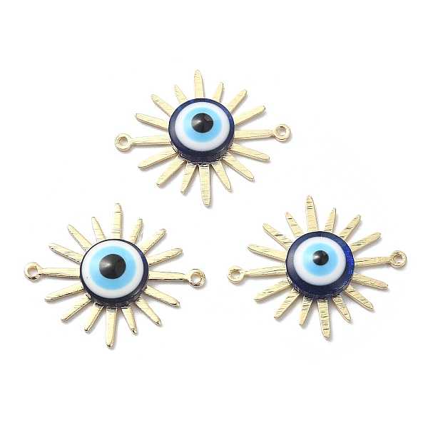 

PandaHall Brass Sun Connector Charms, Blue Evil Eye Resin Links, Long-Lasting Plated, Real 14K Gold Plated, 23x27x4.5mm, Hole: 1.2mm...