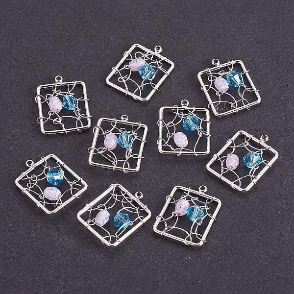 

PandaHall Brass Pendants, with Acrylic Rhinestone, Nickel Free, Rectangle, Mixed Color, Real Platinum Plated, 18~20x13~15x4mm, Hole: 1mm..., Multicolor