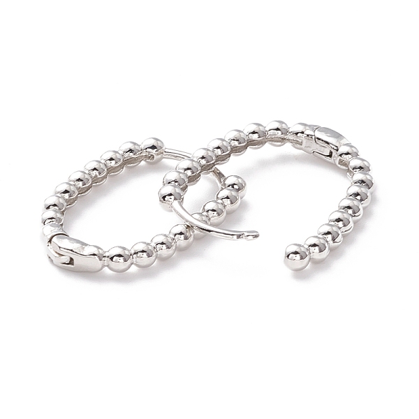

PandaHall Rack Plating Brass Beaded Oval Huggie Hoop Earrings, Hinged Earrings for Women, Cadmium Free & Lead Free, Real Platinum Plated...