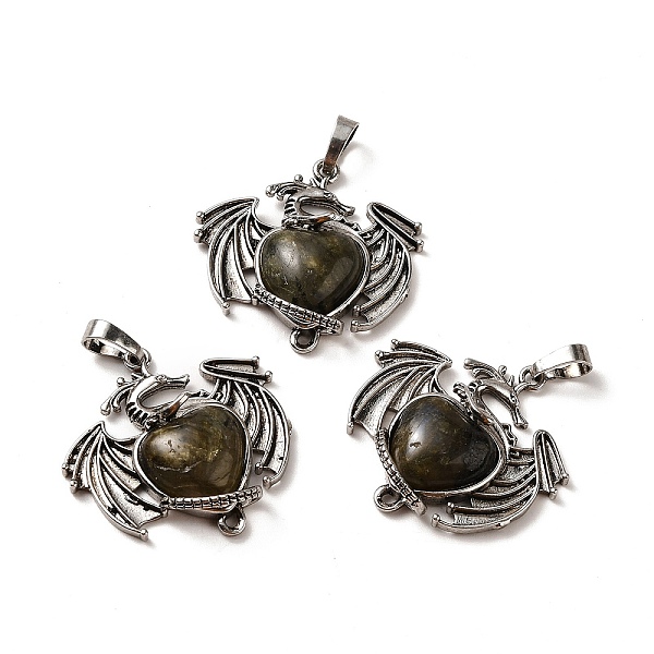

PandaHall Natural Labradorite Heart Pendants, Dragon Charms, with Rack Plating Antique Silver Plated Brass Findings, Lead Free & Cadmium...