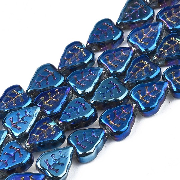 

PandaHall Electroplate Glass Beads Strands, AB Color, Leaf, Marine Blue, 10x8x4mm, Hole: 0.9mm, about 65pcs/strand, 24.80 inch(63cm) Glass...