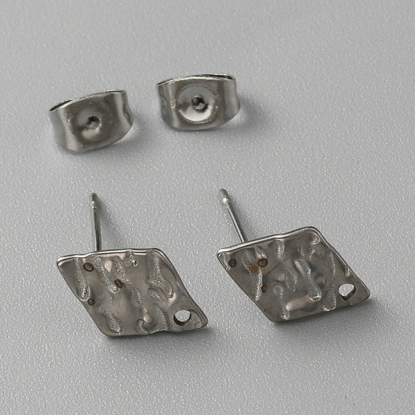 

PandaHall 304 Stainless Steel Textured Geometry Stud Earring Findings with Hole, Stainless Steel Color, Rhombus, 12x8mm, Hole: 1mm, Pin...