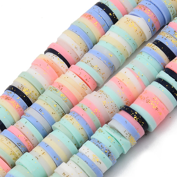 

PandaHall Handmade Polymer Clay Beads Strands, for DIY Jewelry Crafts Supplies, with Glitter Gold Powder, Heishi Beads, Disc/Flat Round..., Multicolor
