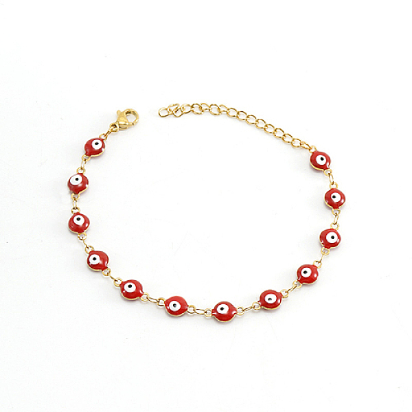 

PandaHall Real 18K Gold Plated Stainless Steel Enamel Evil Eye Link Chain Bracelet, Red, 6-3/4 inch(17cm) Stainless Steel Evil Eye Red