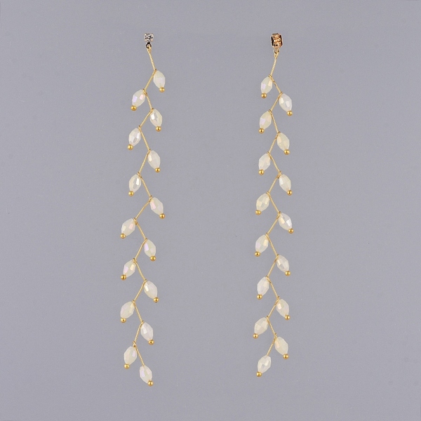 

PandaHall Electroplate Glass Beads Dangle Stud Earrings, with Brass Cubic Zirconia Stud Earring Findings & Ball Head Pins, Brass & Plastic..., Yellow