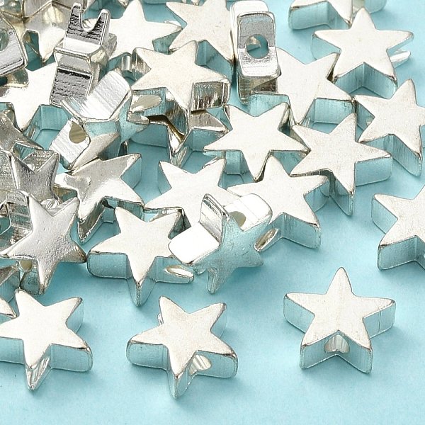 

PandaHall Brass Beads, Star, Silver Color Plated, 8x3mm, Hole: 1.8mm Brass Star