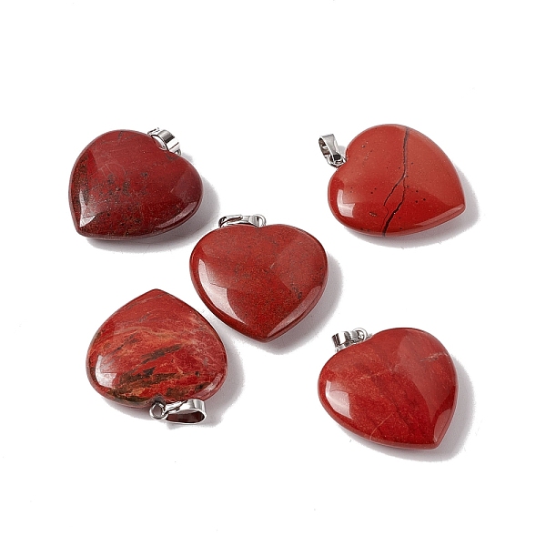 

PandaHall Natural Red Jasper Pendants, with Platinum Tone Brass Findings, Heart Charm, 27~28x25x7mm, Hole: 7x4mm Red Jasper Heart