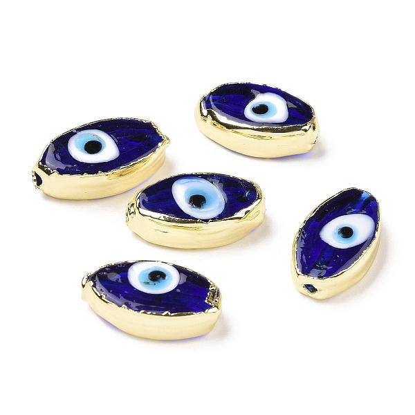 

PandaHall Handmade Lampwork Beads, with Golden Tone Brass Finding, Cadmium Free & Lead Free, Horse Eye with Evil Eye, Blue...